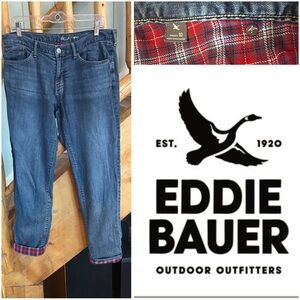 Eddie Bauer Flannel-Lined Blue Jeans - red plaid Warm Winter #1